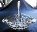 Vintage Fenton Clear Glass Basket w/ Silver Leaves