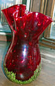 Vintage Ruby Red Art Glass, Hand Blown Vase, 7.5" 