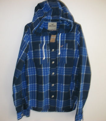 HOLLISTER ★ Mens Button BLUE HOODED PLAID SHIRT NEW Hoodie - TAGS ...