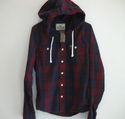 ★ HOLLISTER Mens Burgundy HOODED PLAID SHIRT NEW