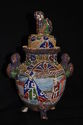 Japanese Satsuma Moriage Lidded Tri-Footed Jar~8" 