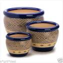 Set of 3**LUSH SHADES OF COBALT & SAND PLANTER POT