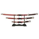 SAMAURI TRIPLE HEADED SWORD & WOOD STAND DISPLAY**