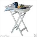 ELEGANT WHITE DISTRESSED WOOD TRAY TABLE**NIB