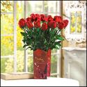 2 Doz**LIFELIKE FEATHER RED ROSES IN VASE**NIB