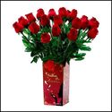 2 Doz**LIFELIKE FEATHER RED ROSES IN VASE**NIB