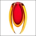 BRILLIANT REDS & GOLD SUNFIRE ART GLASS VASE**NIB
