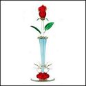 SPUN GLASS ROSEBUD IN VASE FIGURINE OR SCULPTURE**