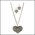LOVER'S LACE HEART NECKLACE & EARRING JEWELRY SET*