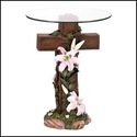SCULPTED INSPIRATIONAL CROSS GLASS TOP ACCENT TABL