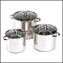 6 PC SET**STAINLESS STEEL STOCK POT SET W/ GLASS L