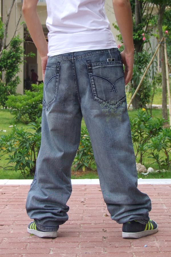 Mens Hip Hop Classic Blue Wash Jeans Baggy Loose B-boy Dance Pants SZ32 ...