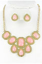 Peach Pink Acrylic Gem Gold Chain Necklace Bib Col