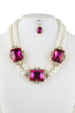 Pearl Glass Bead Purple Crystal Chunky Gold Neckla