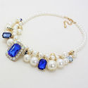 Wow Pearl Collar Bib Multicolor Blue Crystal Accen