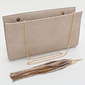 Large Rectangular Fring Evening Bag Clutch Leather