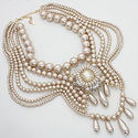 Elegant Multistrand Draped Pearl Opal Crystal Neck