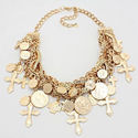 New Glam Gold Coin Cross Bib Pendant Collar Chain 