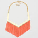 Goe Fringe Orange Gold Necklace Bib Collar Chain S