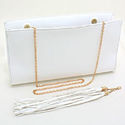 Large Rectangular Fring Evening Bag Clutch Leather