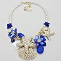 Nautical Beach Crystal Starfish Blue Pearl Necklac