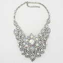 Designer Floral Leaf Paved Crystal Rhodium Bib Col