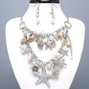 Starfish Seashell Pearl Nautical Charm Necklace Bi