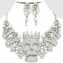  Crystal Pave Rhodium Fancy Skull Face Necklace Bi