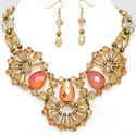  Pink Iridescent Gem Topaz Gold Necklace Bib Colla