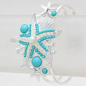 Chic Design Nautical Silver Starfish Pearl Turquoi