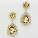 Topaz Gold Rhinestone Crystal Droplet Dangle Earri