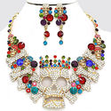 Multicolor Crystal Pave Gold Fancy Skull Necklace 