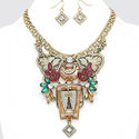 Russian Gold Bouquet Crystal Bib Necklace Collar P