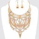 Ornate Tribal Exotic Gold Necklace Bib Collar Earr