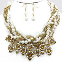 Twisted Chunky Pearl Crystal Gold Necklace Bib Col