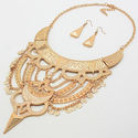 Ornate Tribal Exotic Gold Necklace Bib Collar Earr