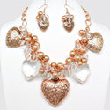 Chunky Rose Gold Crystal Heart Bib Collar Necklace