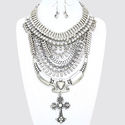  Russian Silver Crystal Chunky Statement Necklace 