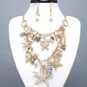 Starfish Seashell Pearl Nautical Charm Gold Neckla