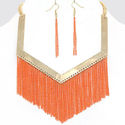 Goe Fringe Orange Gold Necklace Bib Collar Chain S