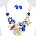 Nautical Beach Crystal Starfish Blue Pearl Necklac