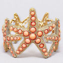 Gold  Bubble Starfish Peach Accent Stretch Bracele