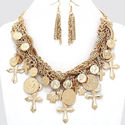 New Glam Gold Coin Cross Bib Pendant Collar Chain 