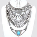 Chunky Silver Turquoise Blue Clear Crystal Necklac