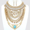 Chunky Gold Turquoise Blue Clear Crystal Necklace 