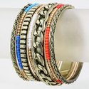 Tribal Boho Burnish Gold  Blue Multicolor Multilay