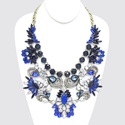 Burnish Gold Crystal Blue Bead Petal Necklace Bib 