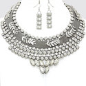 Silver Rhodium Crystal Accent Bubble Collar Bib Ne