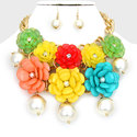 Gold Multicolor Turquoise Green Chunky Pearl Neckl