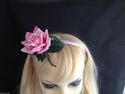Single silk open Pink Rose Fascinator/Hairband, al